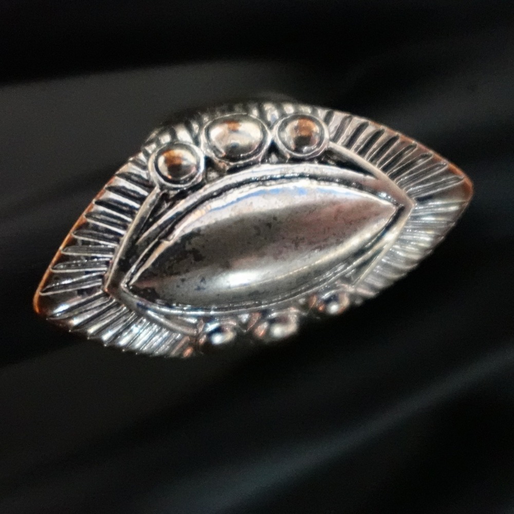 Silver Tone Statement Ring Marquise Sunburst Boho Shield Size 7